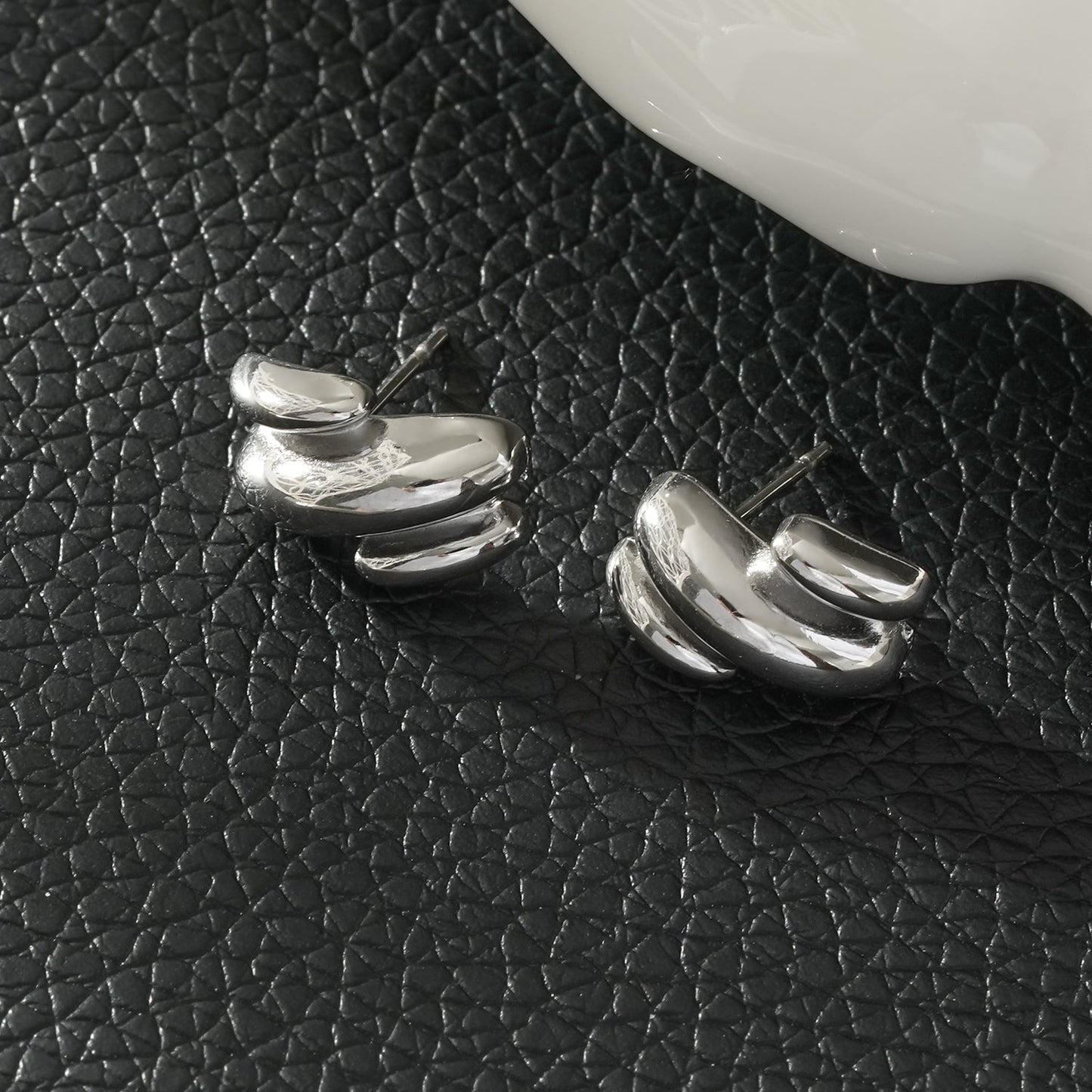 BRIGITTA Silver (White Gold): Contemporary Abstract Shaped Stud Earrings