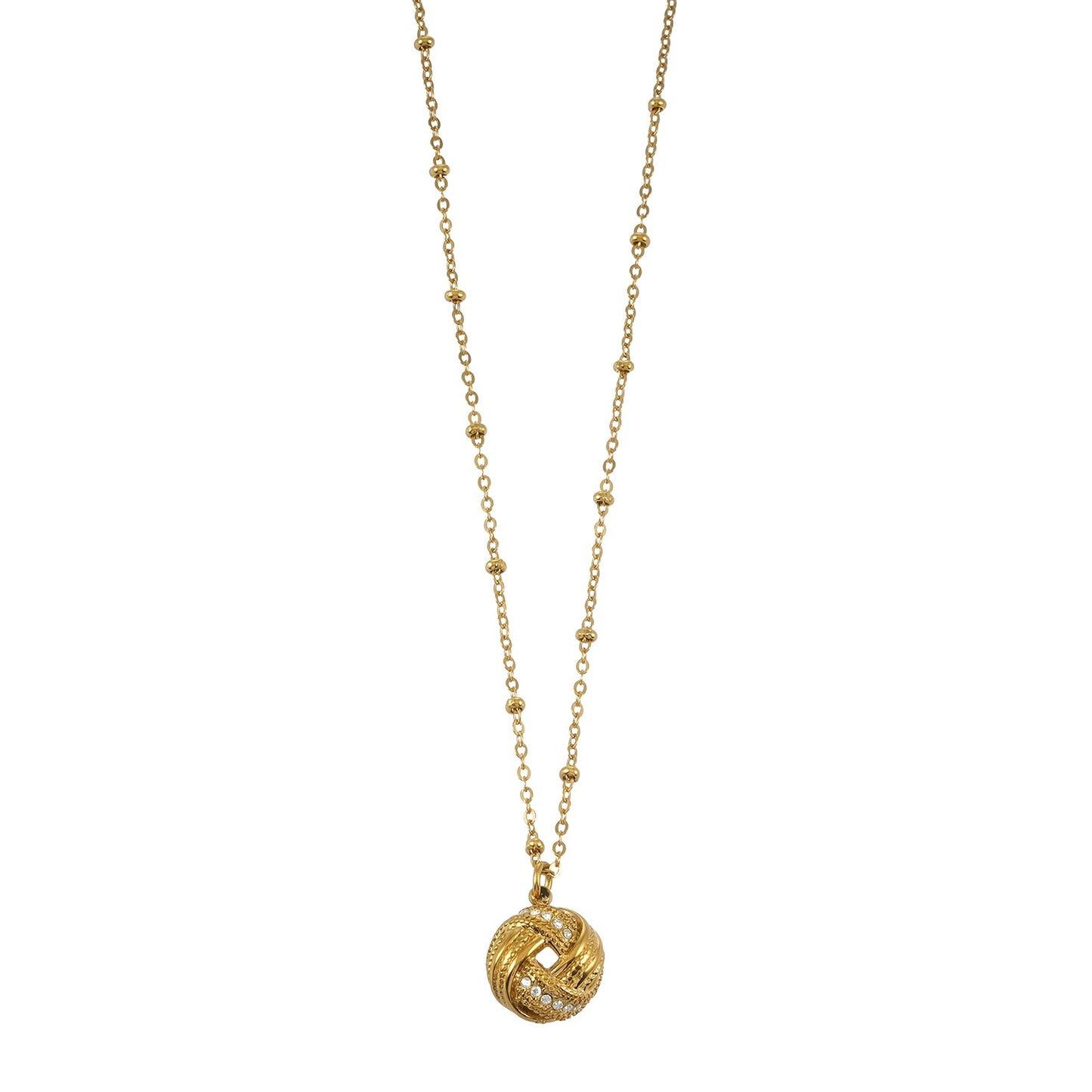 SALAMASINA Gold: Crystal Interwoven Knot Pendant Necklace