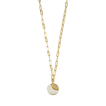 MOGGNA Gold: Coastal Shell Charm Necklace with Oval-Cut Zirconia Inlay