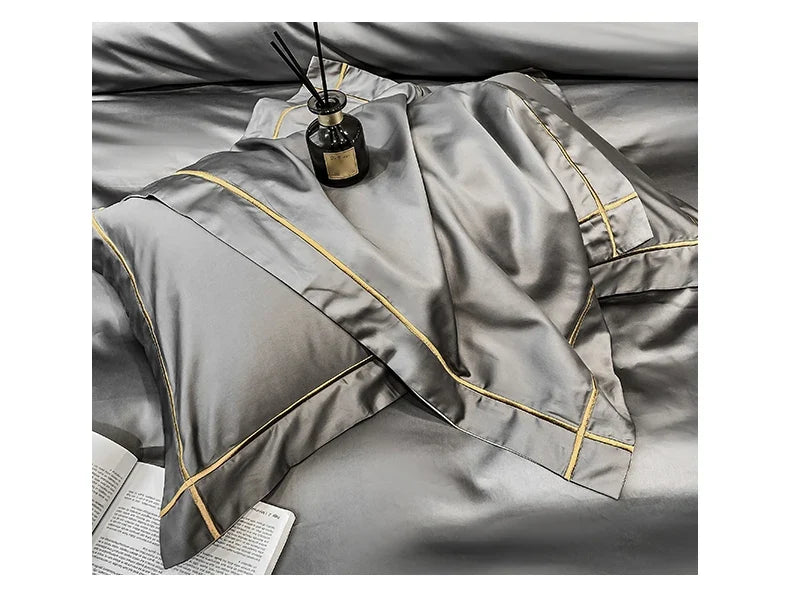 Royal Retreat Fine Gold Embroidered 600 TC Duvet Set - Purple/Dark Grey/White/Steel Blue/Light Grey/Jade Green/Peach Pink/Champagne/Blue/Beige/Aqua Green/Emerald Green