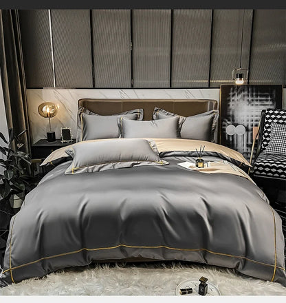 Royal Retreat Fine Gold Embroidered 600 TC Duvet Set - Purple/Dark Grey/White/Steel Blue/Light Grey/Jade Green/Peach Pink/Champagne/Blue/Beige/Aqua Green/Emerald Green