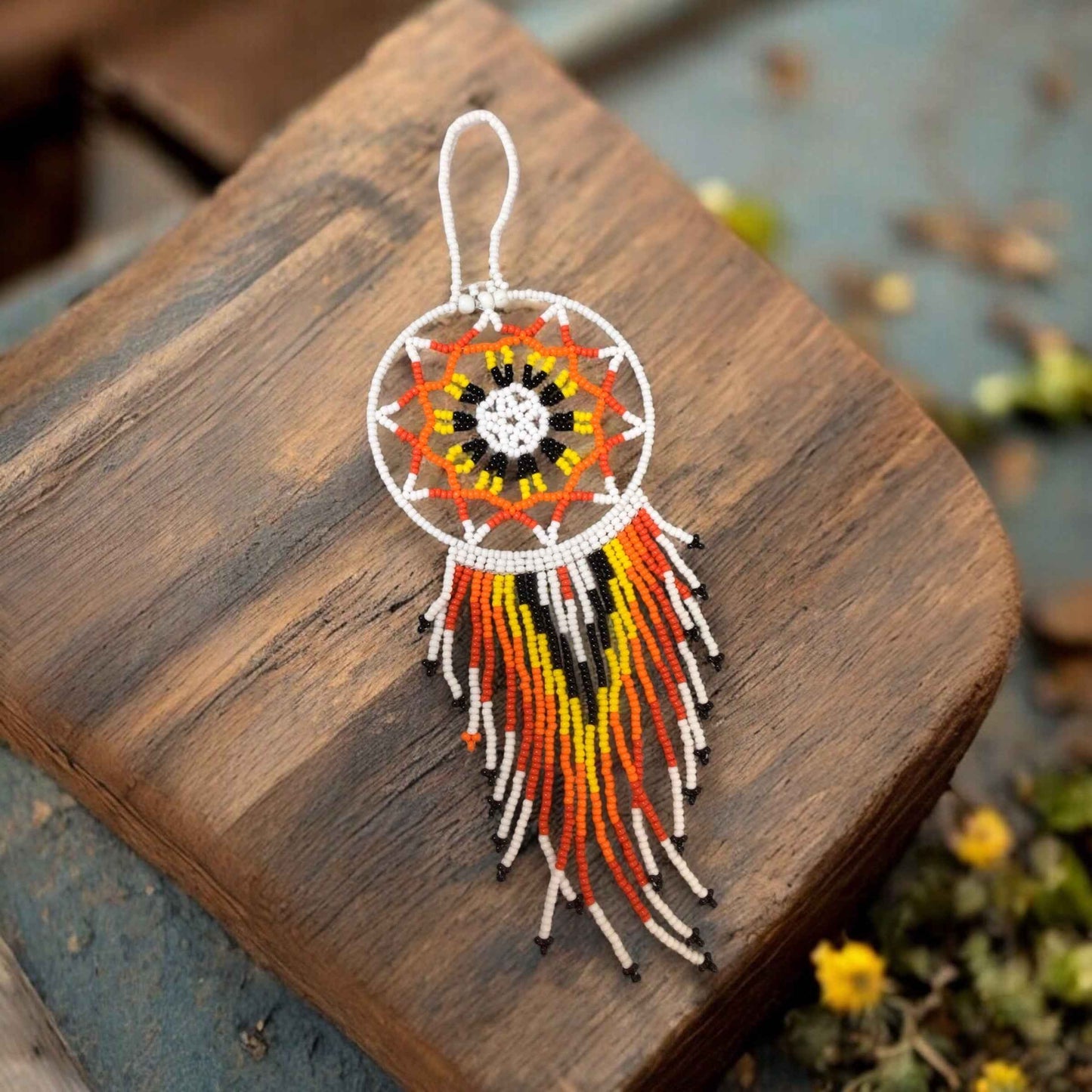 White and Red Celestial Beaded Handmade Dreamcatcher