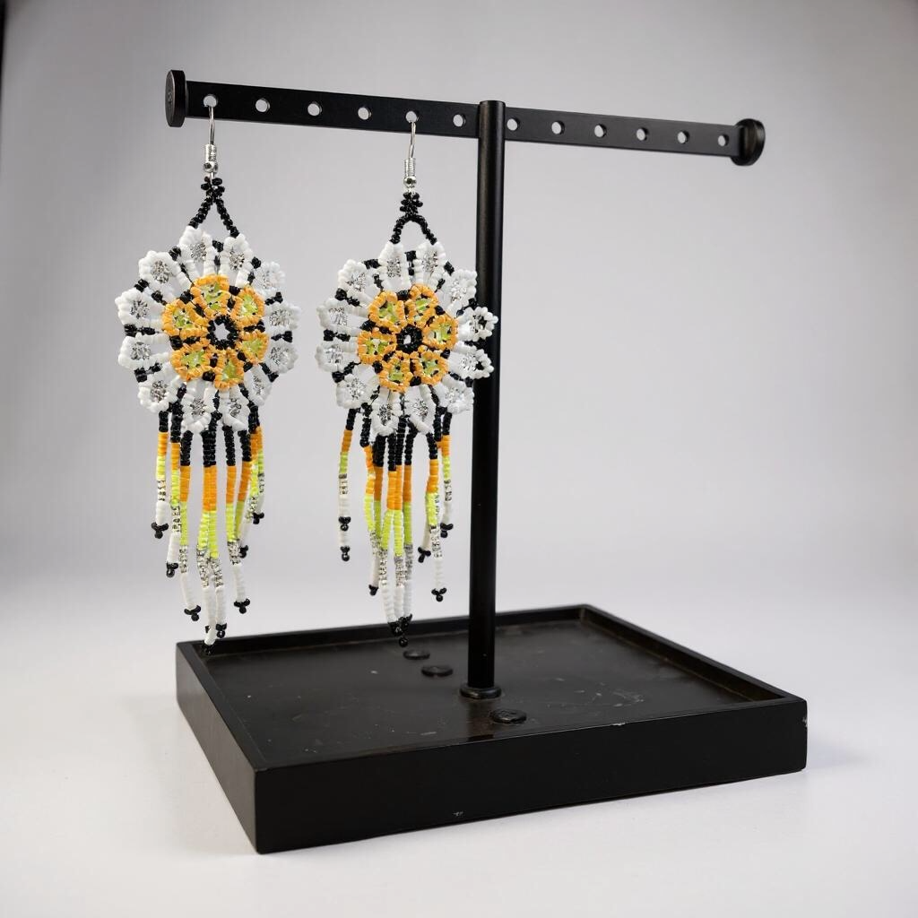 Yellow white Flower beaded Earrings