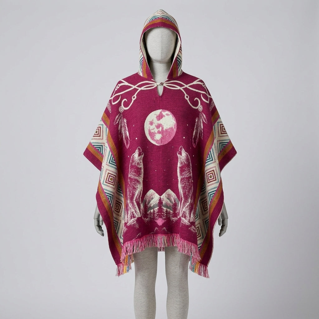 Howling wolf HandMade Wool Poncho