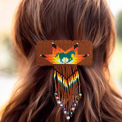 Rectangular Fringed Barrette - Brown