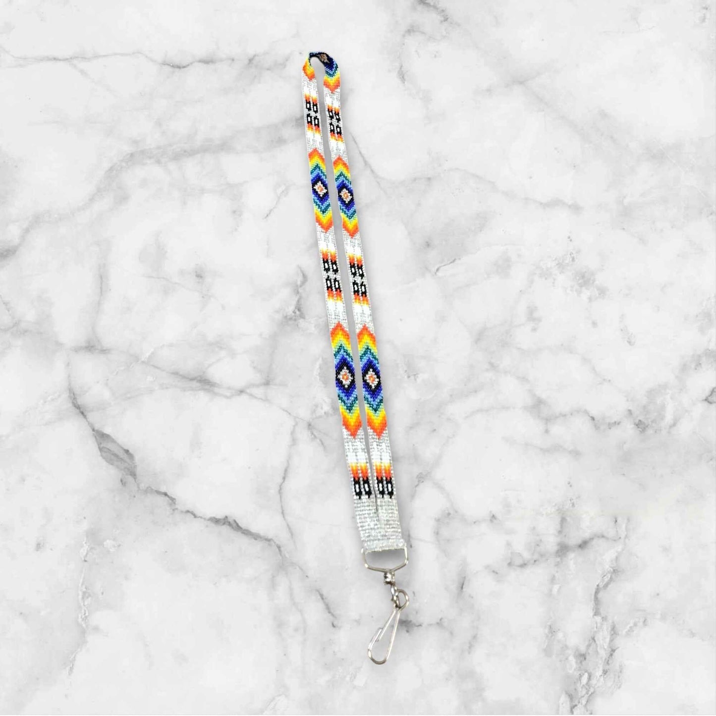 Silver blue Native Beaded Lanyard