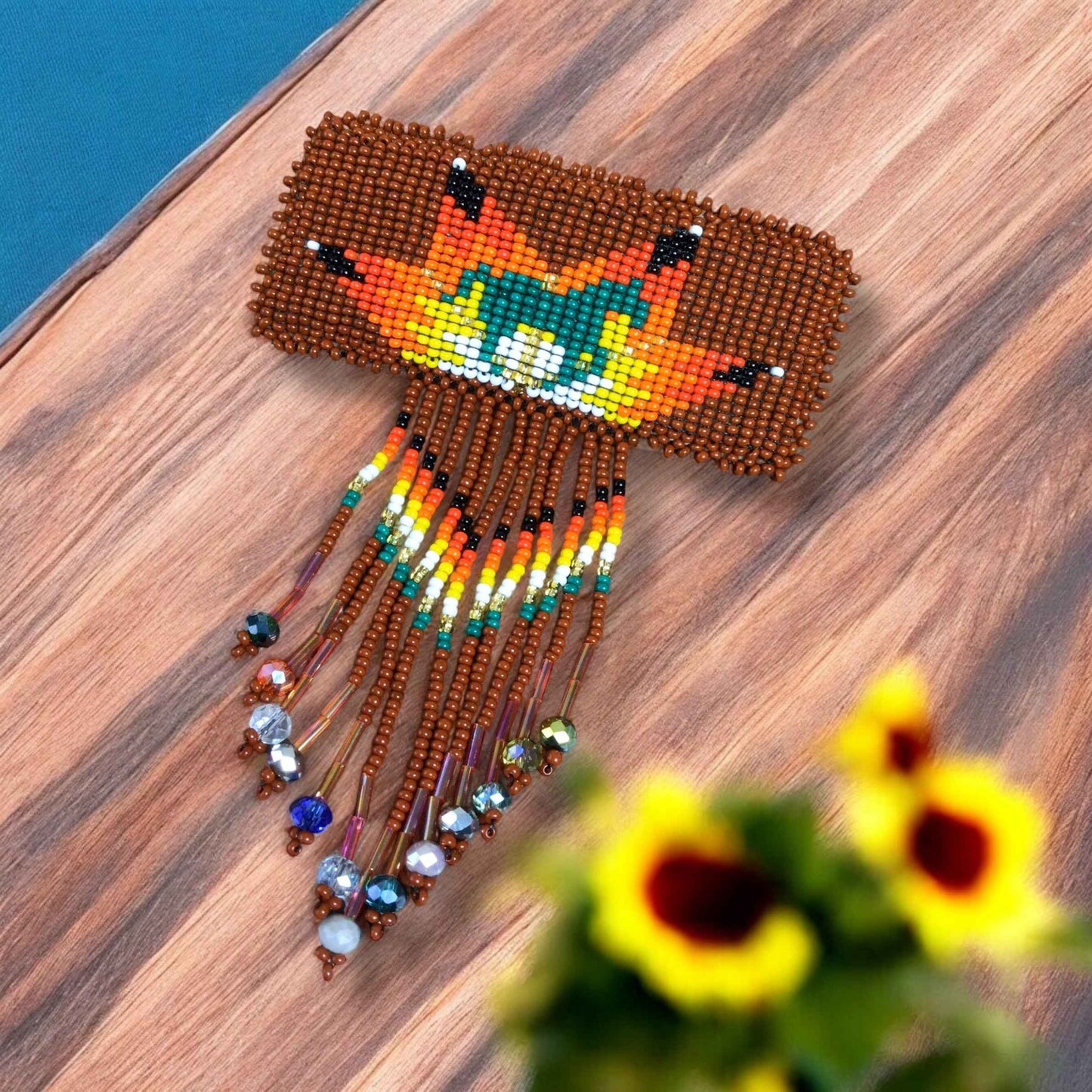 Rectangular Fringed Barrette - Brown