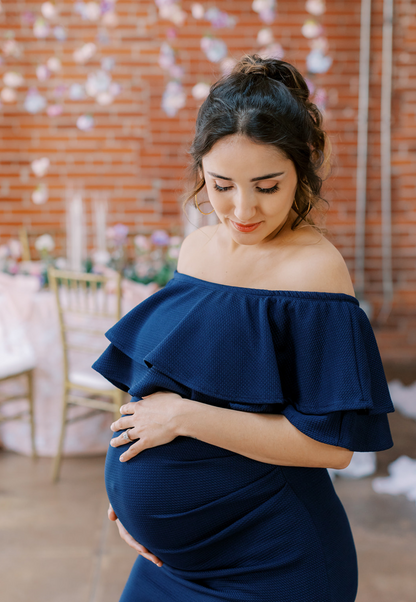 Double Ruffle Off Shoulder Maternity Dress