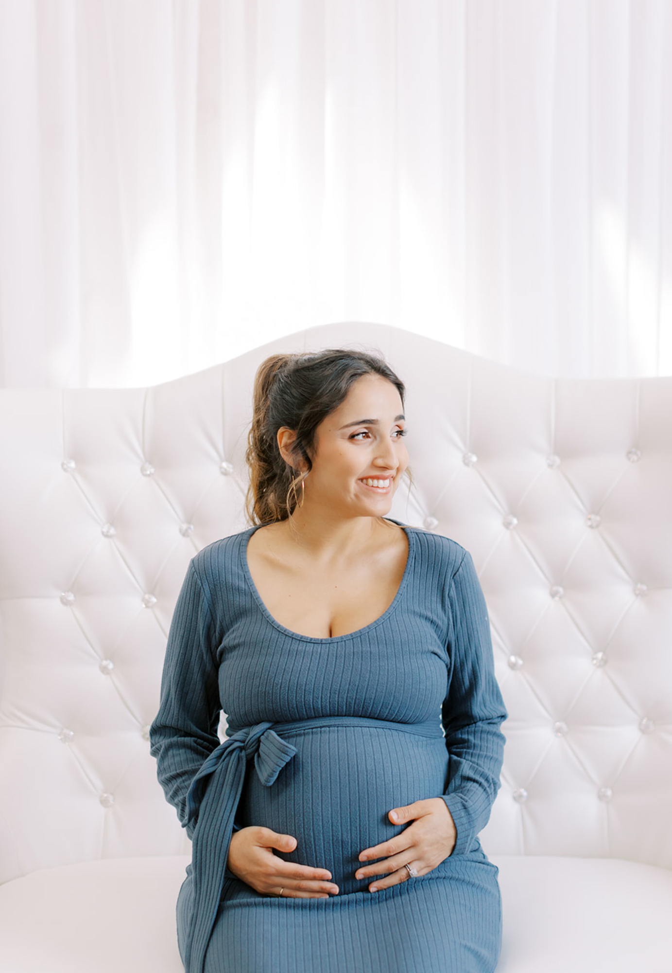 Long Sleeve Ribbed Tie Maternity Dress
