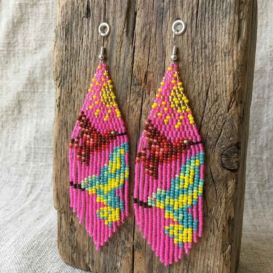 Pink Sky Dancer Beaded Earrings
