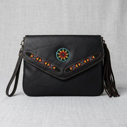 Leather beaded Crossbody bag(Chocolate Brown)