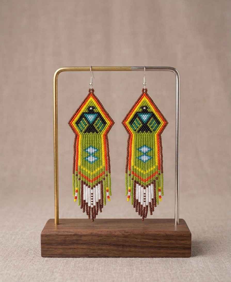 Beaded thunderbird earrings ( Brown )
