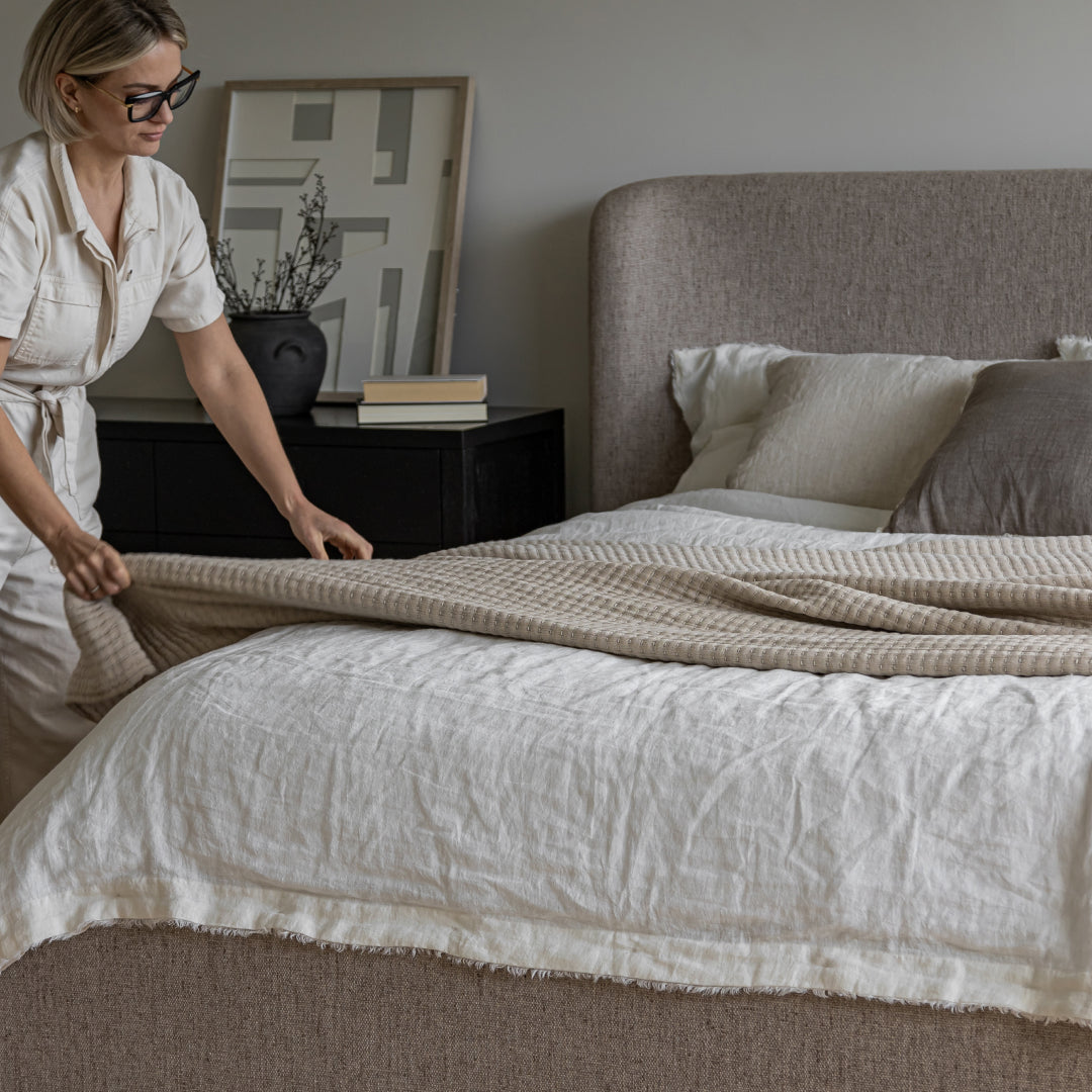 Faye Upholstered Bed With Curved Headboard - Perfect Taupe