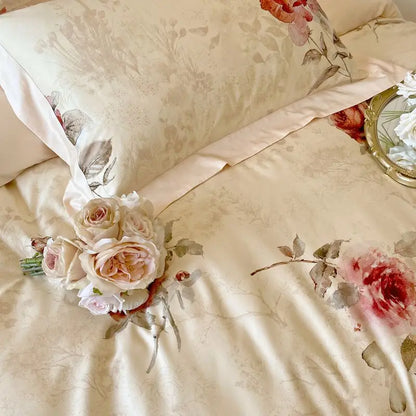 Floral Rose Jacquard Egyptian Cotton 1000 TC Duvet Set - Ivory