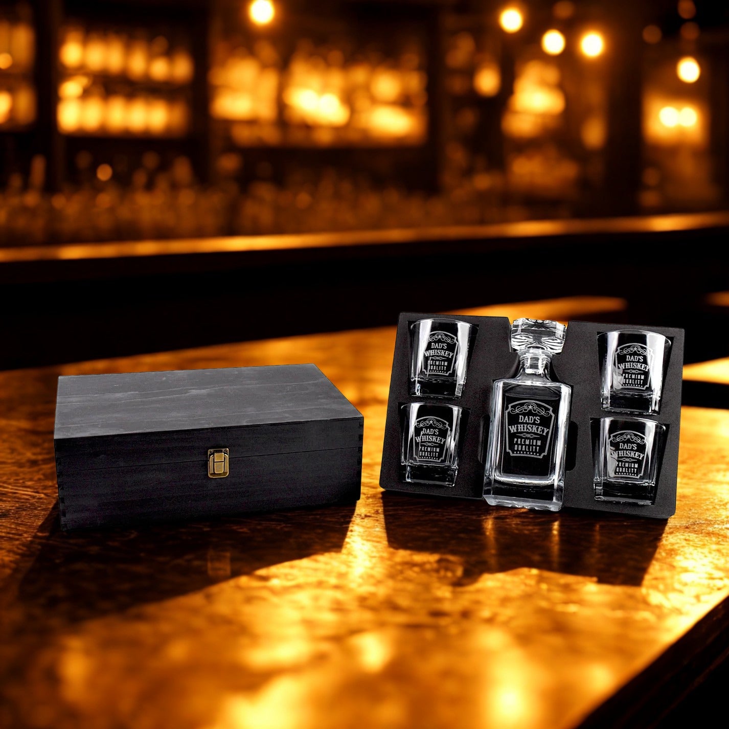 Personalized Rectangle Whiskey Decanter Set – Custom Engraved Decanter and Glasses for Men, Weddings, or Special Occasions