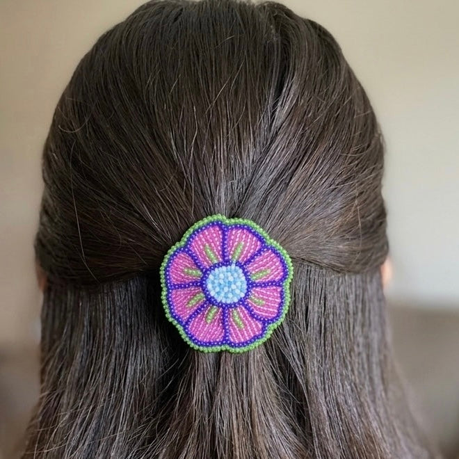 Pink/Purple Beaded Flower Barrette