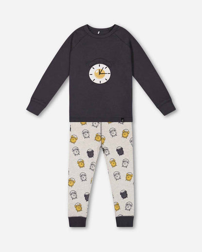 Organic Cotton Two Piece Pajama Set Gray Printed Egg-O-Clock