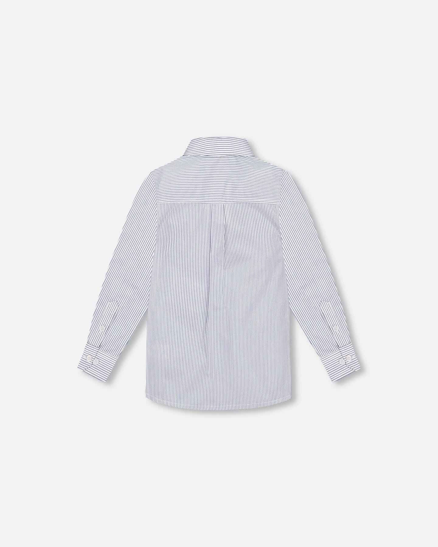 Long Sleeve Button Down Shirt Navy Blue Stripes
