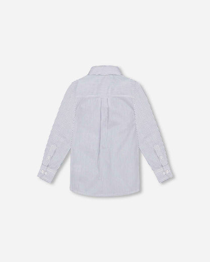 Long Sleeve Button Down Shirt Navy Blue Stripes
