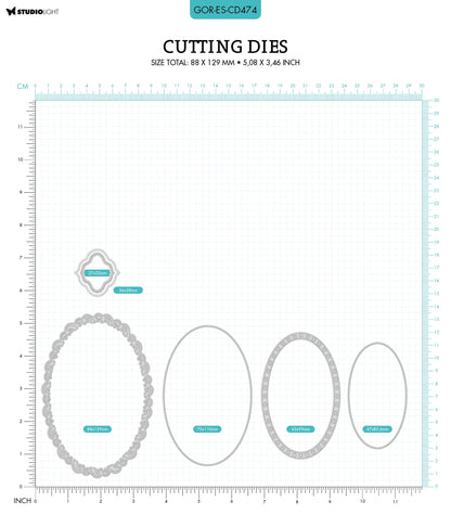 GOR Cutting Die Oval Frames & Label Gorjuss 88x129x1mm 6 PC nr.474