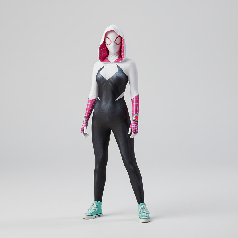 Super Hero Spider Gwen Cosplay Full Bodysuit Halloween Costume Zentai