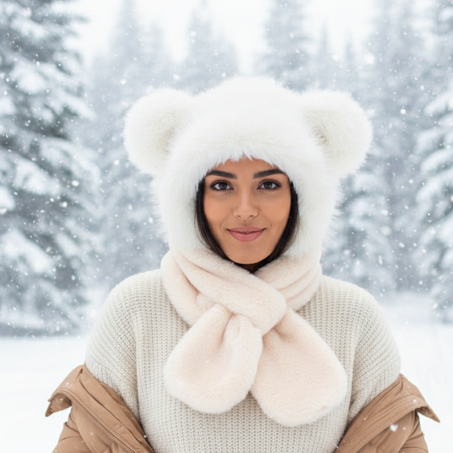 Soft Plush Hat w/ scarf (Panda)