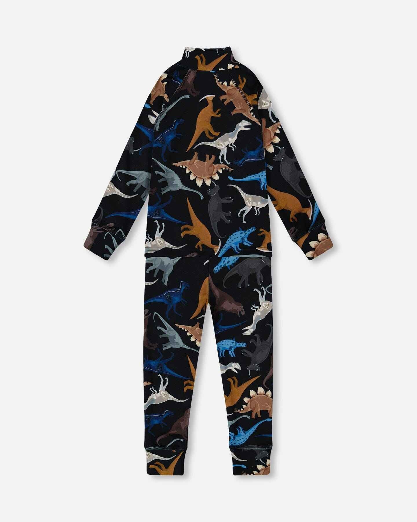 Two-Piece Thermal Underwear Seat Black Dinosaur Print