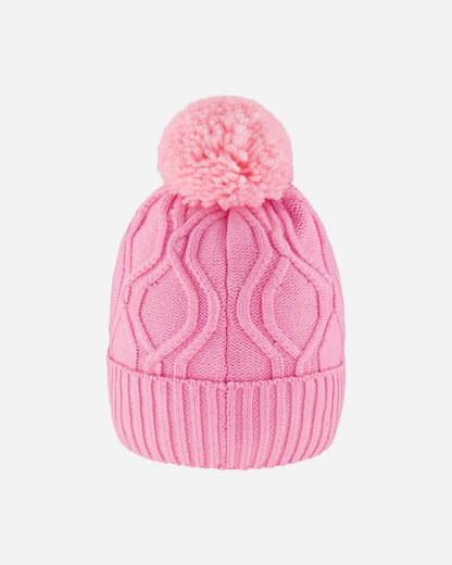 Lined Knit Pompom Hat Pink