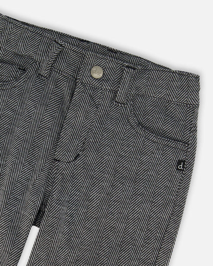 Stretch Jacquard Pants Grey Herringbone
