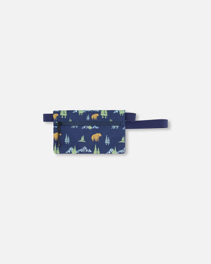 Double Pencil Case Navy Animal Print