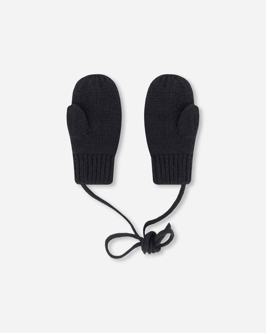 Baby Knit Mittens With String Black
