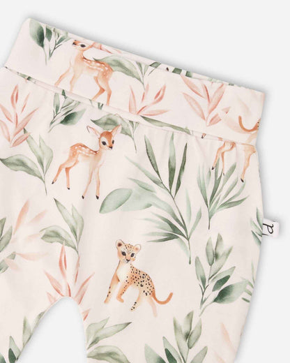 Organic Cotton Jersey Evolutive Pants Peach Deer Print