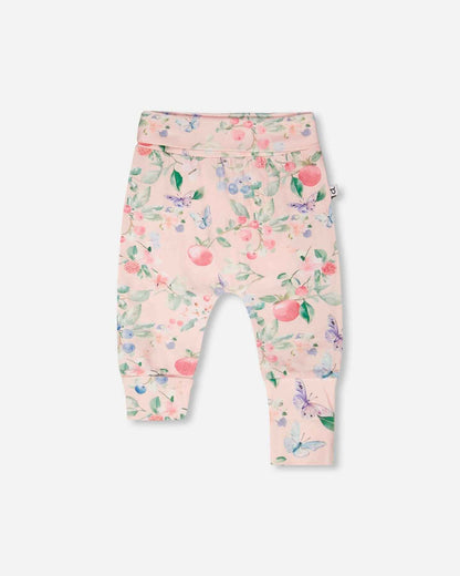 Organic Cotton Jersey Evolutive Pants Pink Printed Berries