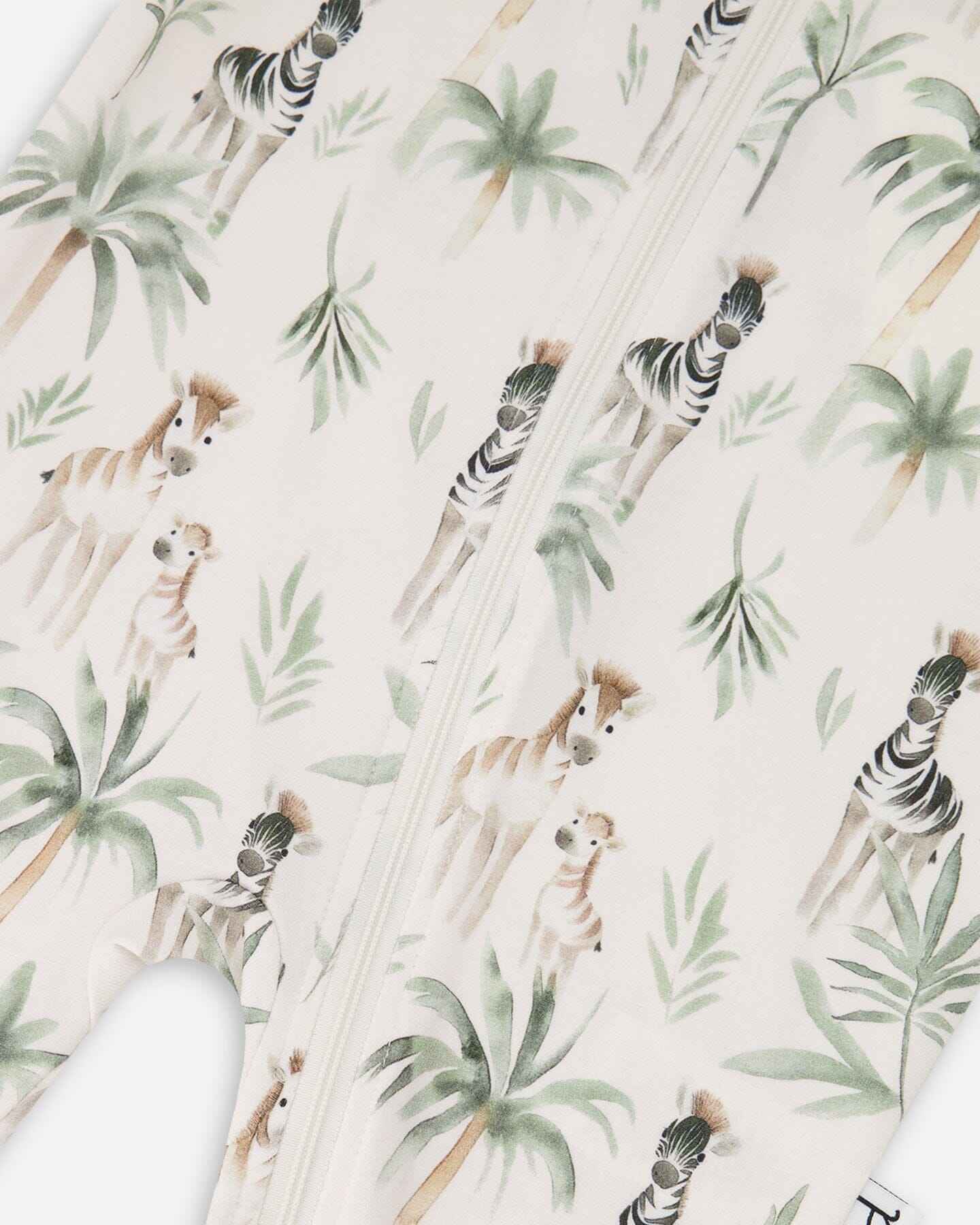Organic Cotton Jersey One-Piece Pyjama Beige Zebra Print