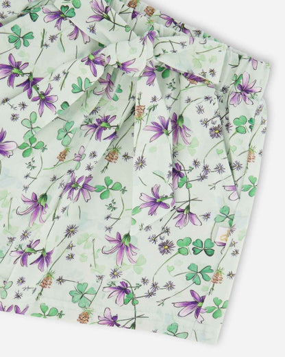 Jersey Shorts Green Printed Flowers