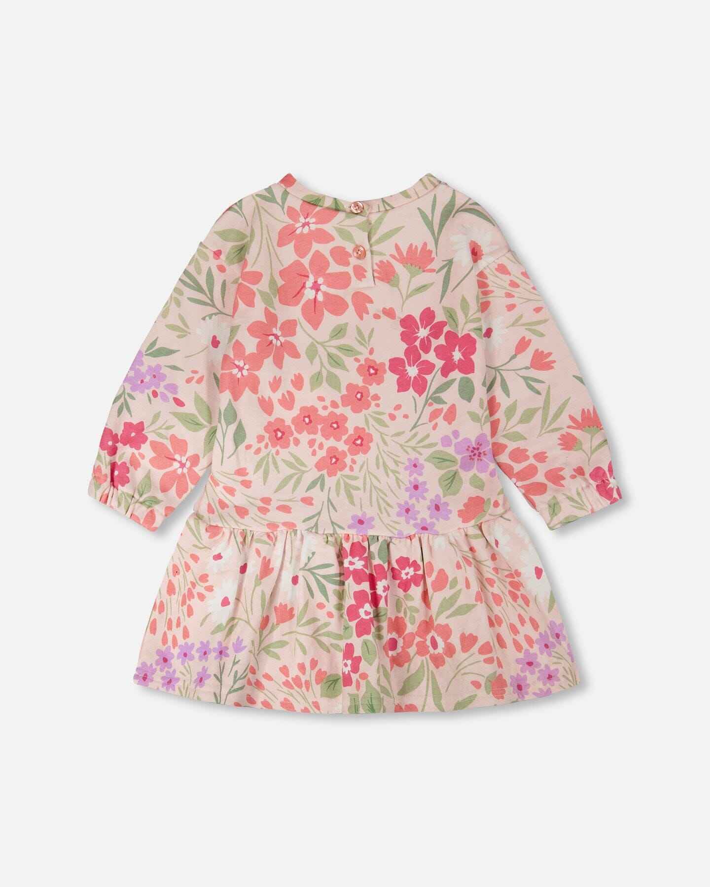 French Terry Dress Pink Printed Flowers