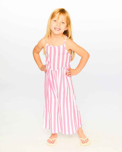 Crinkle Jersey Jumpsuit White And Pink Stripes