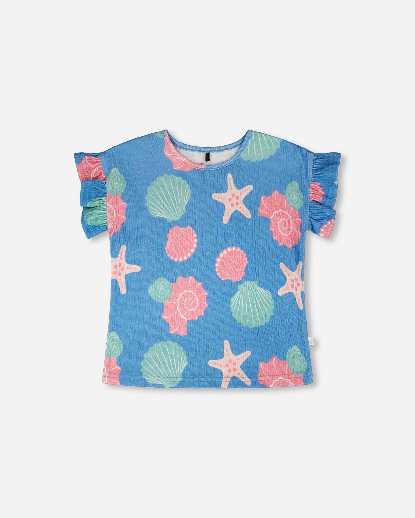 Crinkle Jersey T-Shirt Blue Shell Print