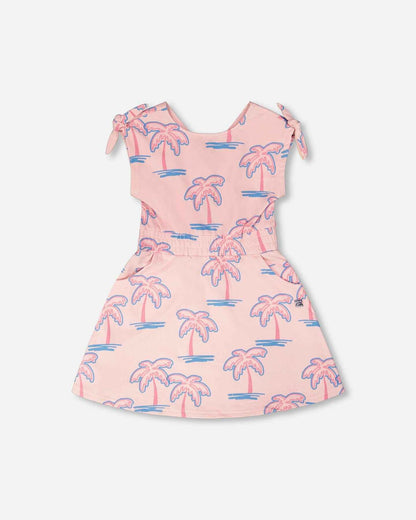 French Terry Dress Light Pink Palm Print