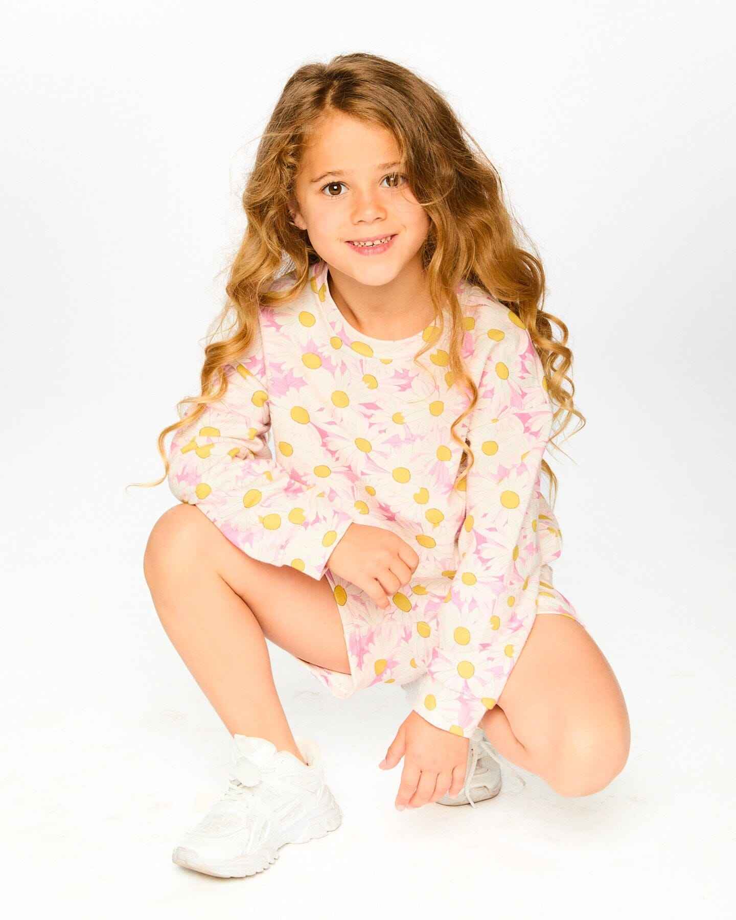 French Terry Sweatshirt Pink Printed Daisies