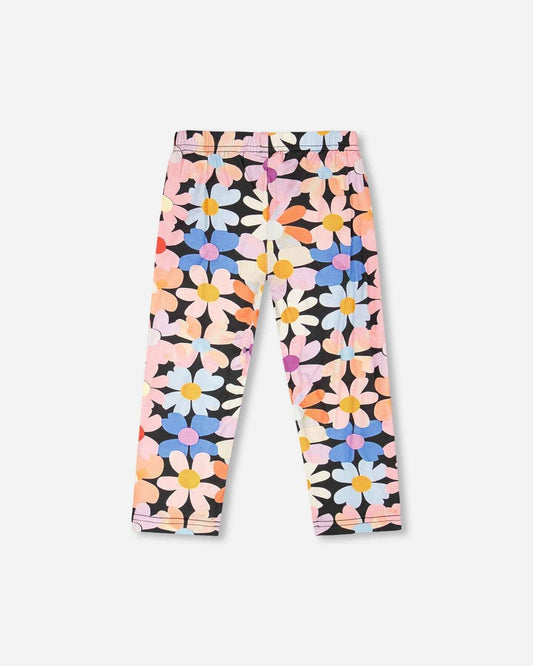 Viscose Leggings Black Printed Flowers