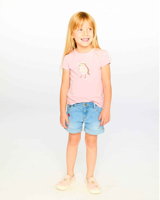 Light Blue Denim Shorts With Embroidery