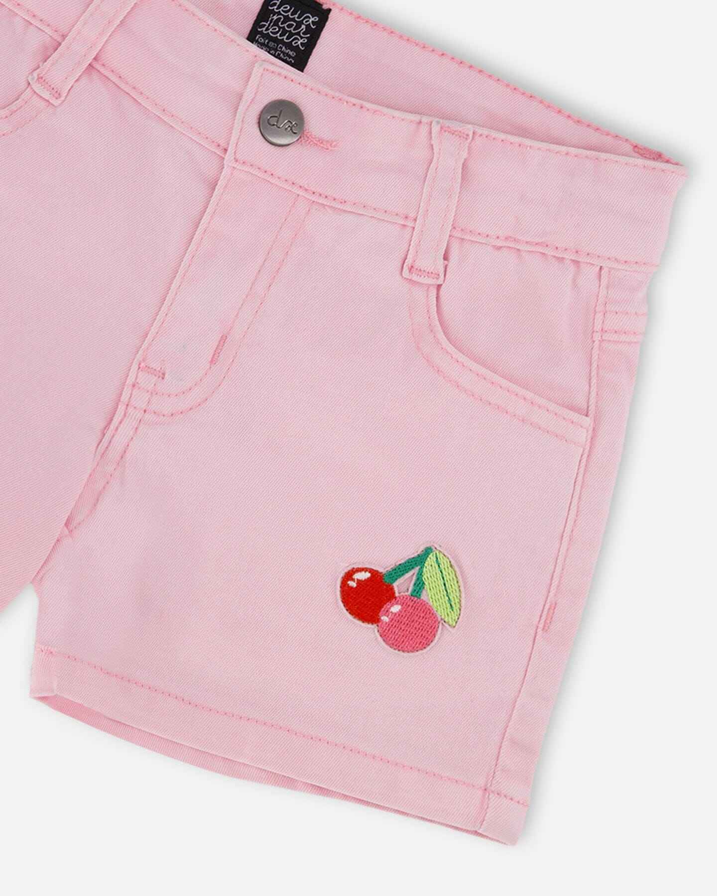 Pink Denim Shorts With Embroidery