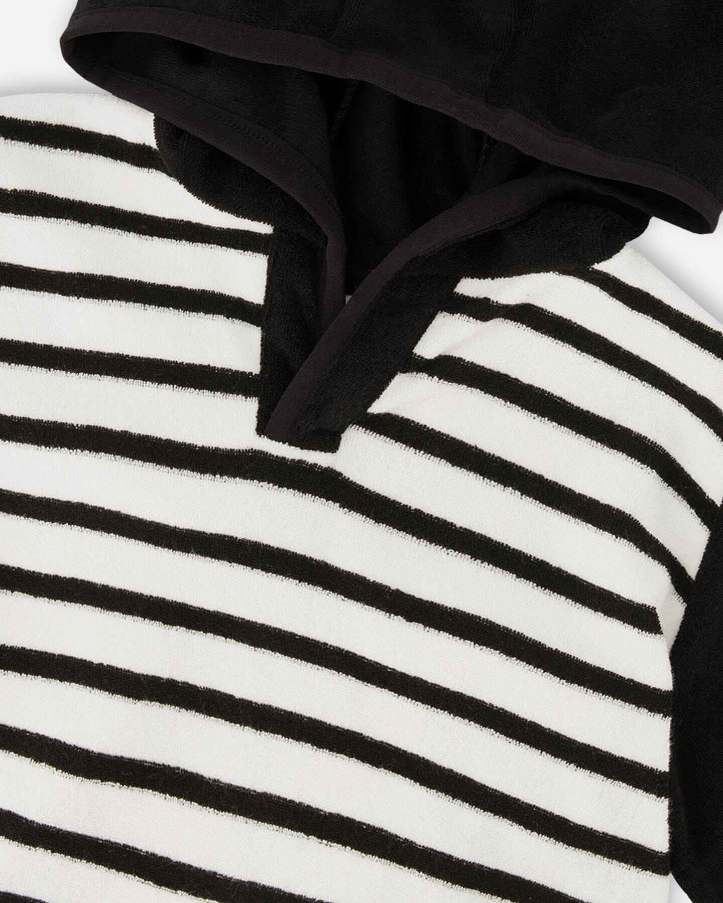 Hooded Terry T-Shirt With Shorts Set Black And White Stripes