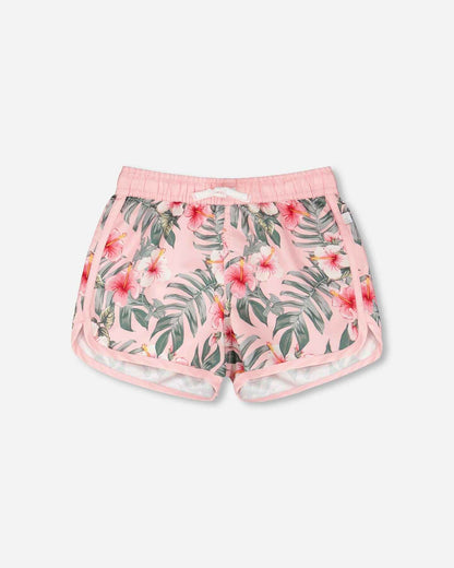 Swim Shorts Pink Hibiscus Print