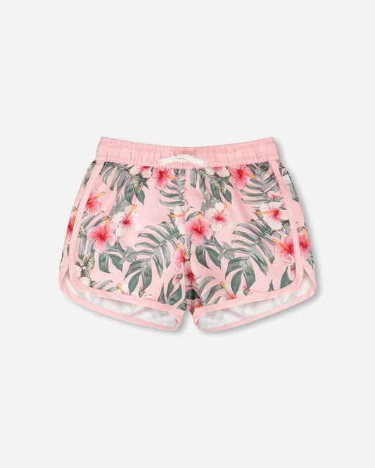 Swim Shorts Pink Hibiscus Print