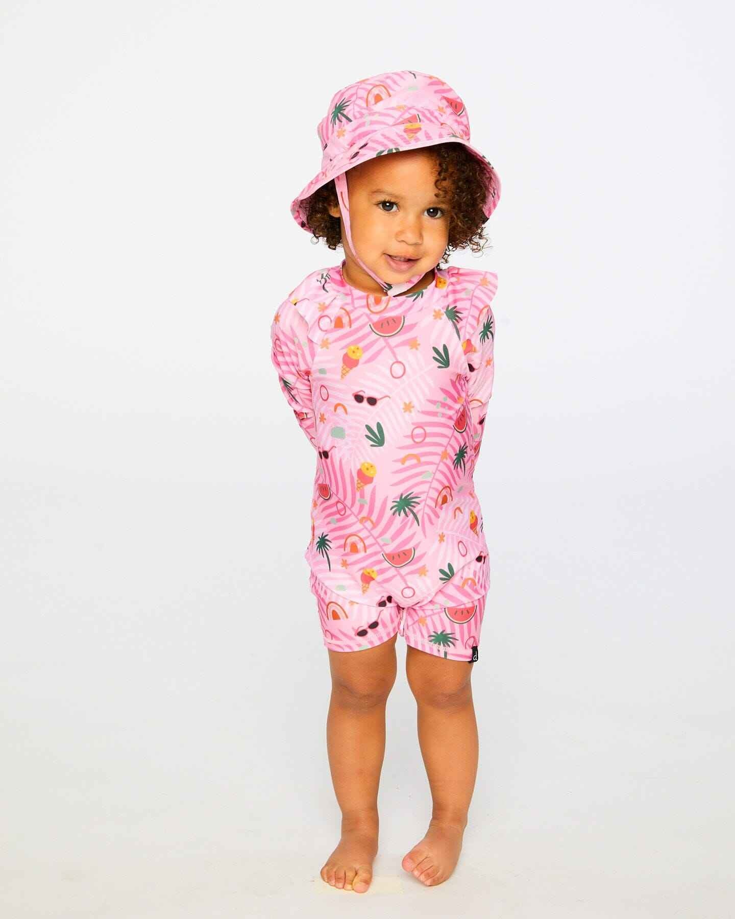 Baby And Toddler One-Piece Long Sleeve Rashguard Pink Beach Print
