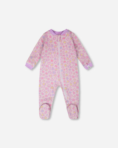 Organic Cotton Baby One-Piece Pyjama Purple Animal Print