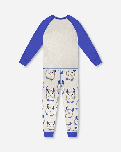 Organic Cotton Two-Piece Pyjama Set Grey Mix Monster Print