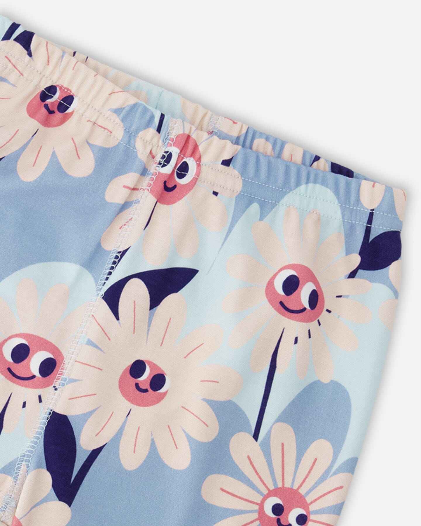 Organic Cotton Two-Piece Pyjama Set Blue Smiling Flower Print